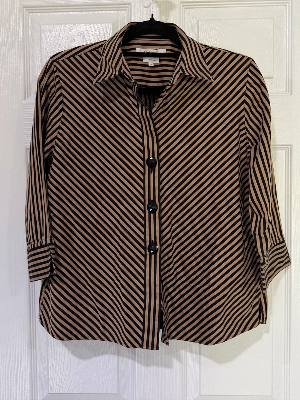 Foxcroft Black and Tan Striped Button-Front Blouse